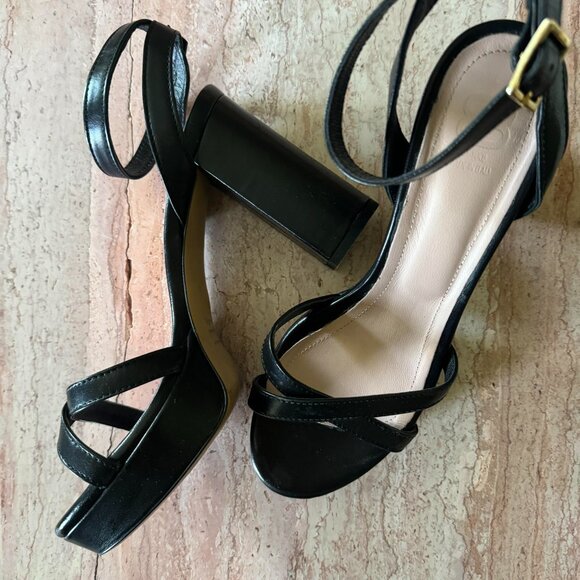 100% Leather Italy 39 Wide size 9 Platform Pump Sandal Ankle Strap BOX open toe - Picture 2 of 6